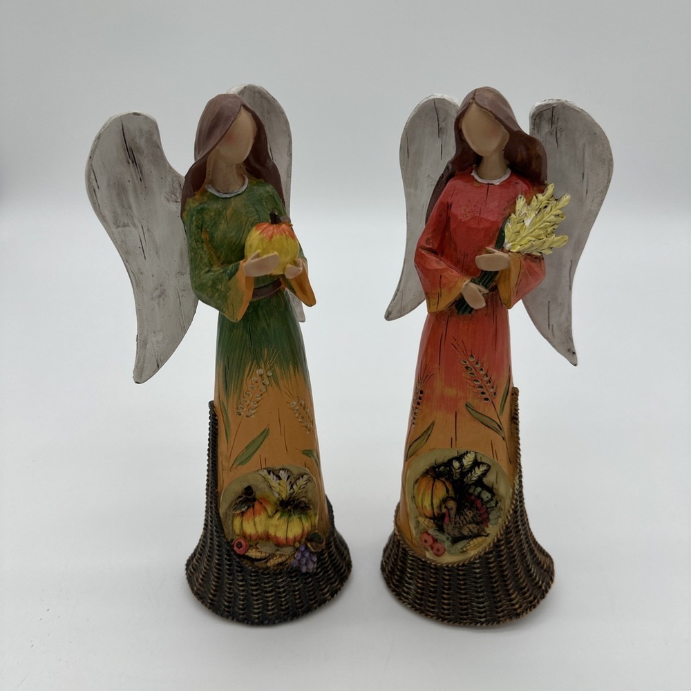 Harvest Angel Figurines Autumn Thanksgiving Decor Multicolor 11.5 inch Set of 2